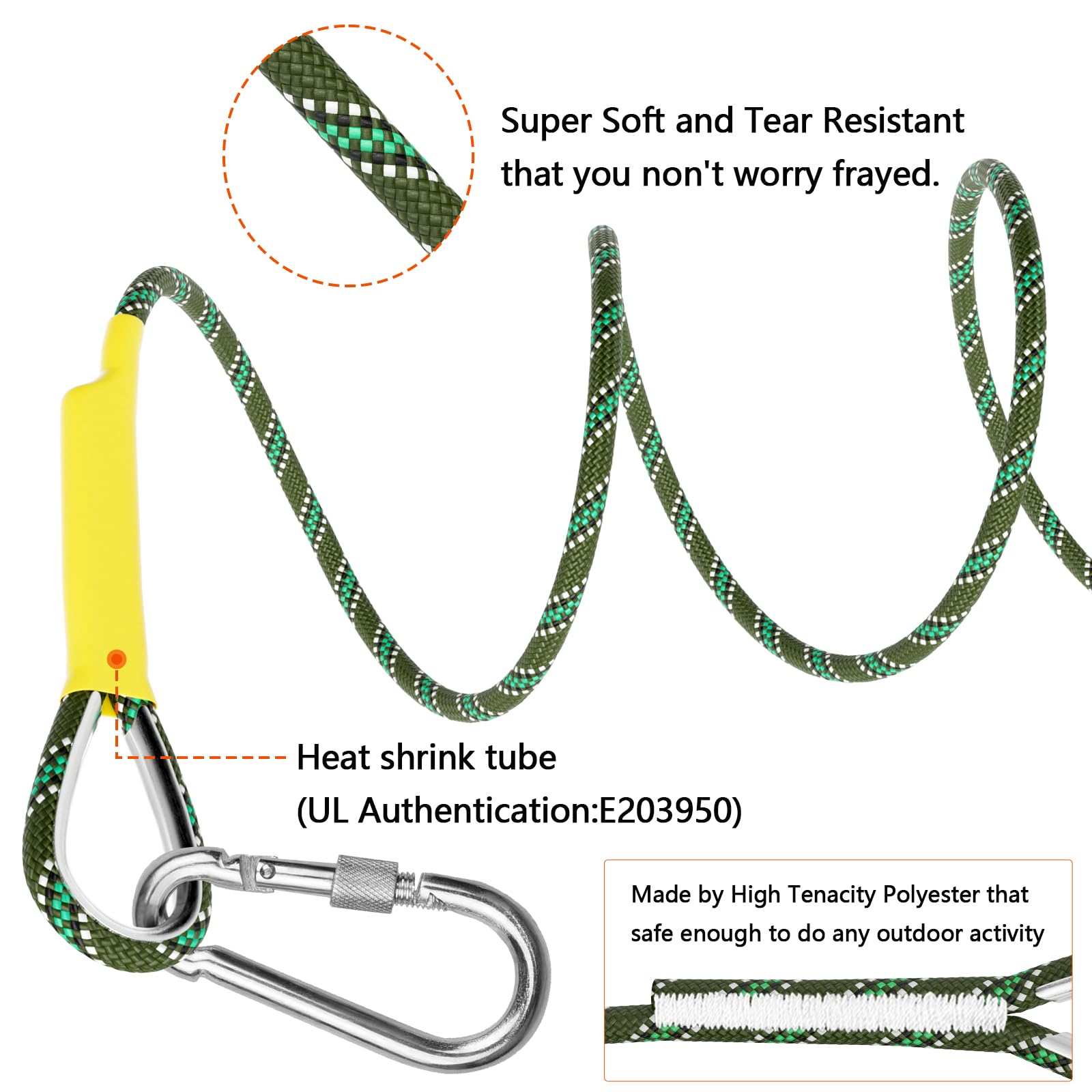 X Xben Outdoor Climbing Rope, 8Mm Diameter Static Rock Climbing Rope 40M(132Ft) Tree Climbing Rappelling Rope With Hooks, Escape