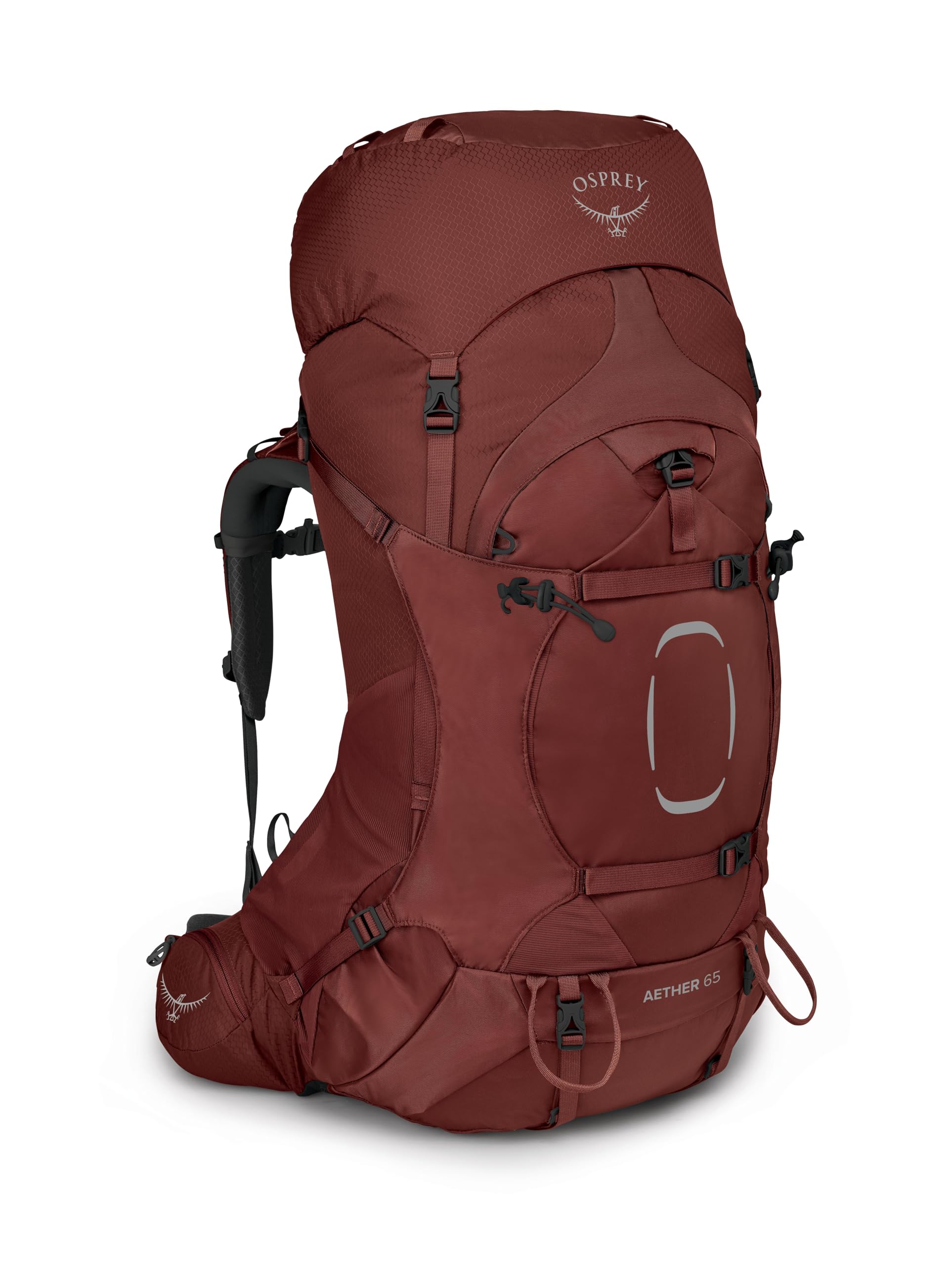 Osprey Aether 65L Mens Backpacking Backpack, Deep Acorn Red, S/M
