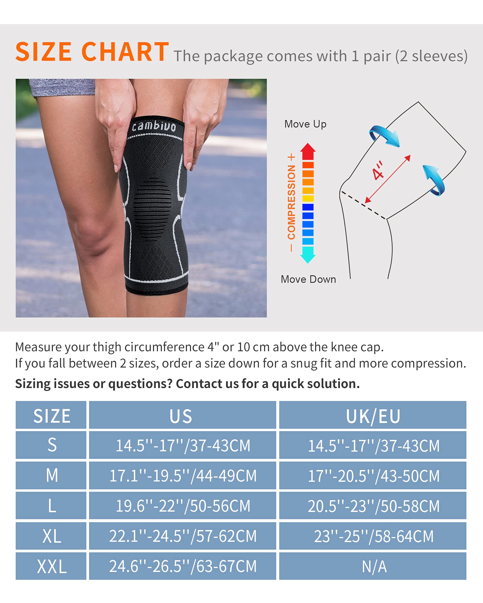 Cambivo 2 Pack Knee Brace, Knee Compression Sleeve For Men And Women, Knee Support For Running, Workout, Gym, Hiking, Sports (Gr