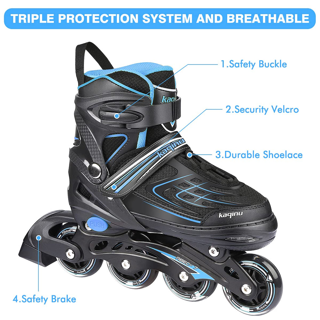Kaqinu Adjustable Inline Skates, Outdoor Inline Skates With Full Illuminating Wheels For Women, Kids, Girls And Boys (Blue, M)