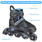 Kaqinu Adjustable Inline Skates, Outdoor Inline Skates With Full Illuminating Wheels For Women, Kids, Girls And Boys (Blue, M)