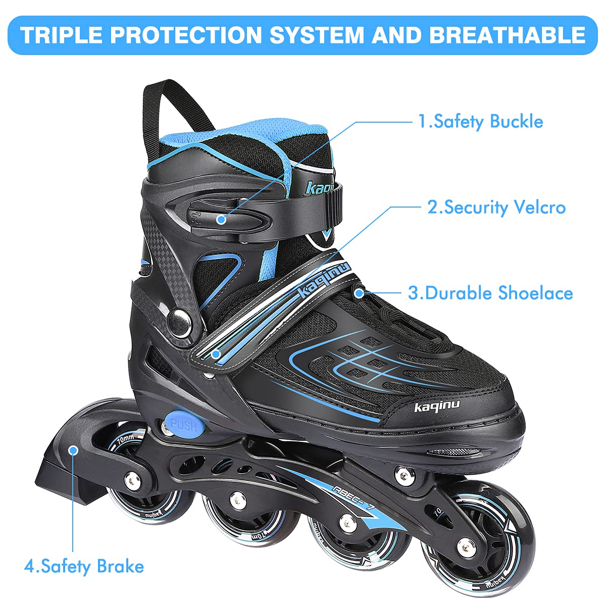 Kaqinu Adjustable Inline Skates, Outdoor Inline Skates With Full Illuminating Wheels For Women, Kids, Girls And Boys (Blue, M)