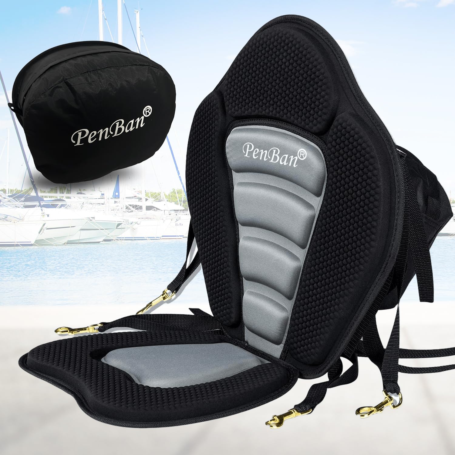 Penban Universal Deluxe Padded Kayak Seat Fishing Boat Seat With Storage Bag,Detachable Universal Paddle Board Seat,Adjustable K