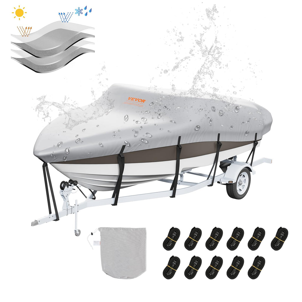 Vevor Boat Cover, 16'-18.5' Trailerable Waterproof Boat Cover, 600D Marine Grade Pu Oxford, With Motor Cover And Buckle Straps,