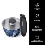 Swell Stainless Steel Salad Bowl Kit - 64Oz, Azurite - Comes With 2Oz Condiment Container And Removable Tray For Organization -