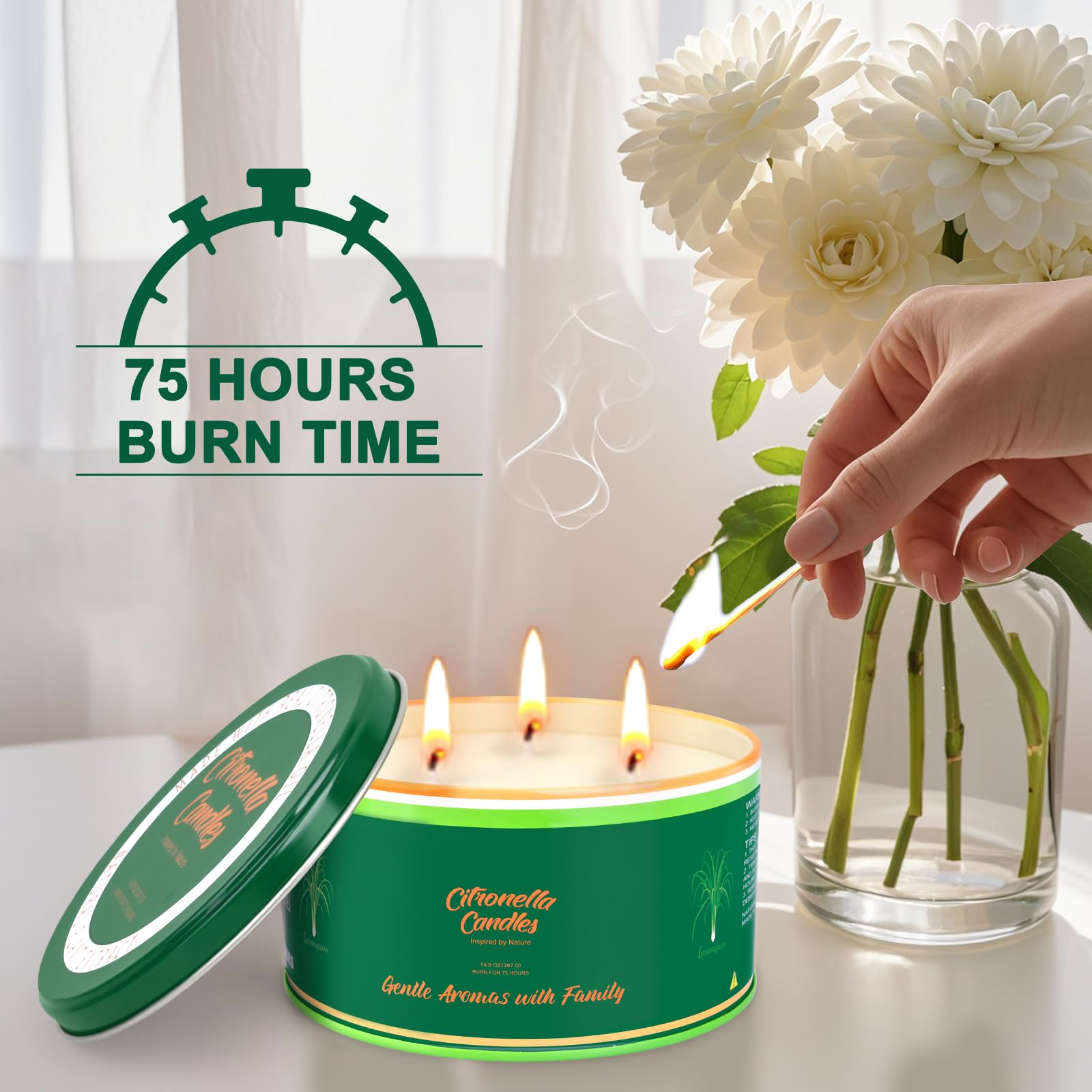 Citronella Candles Outdoor, 2 Packs Large Outdoor Candles For Patio Garden (14Oz Each), 3-Wick Nature Soy Wax Lemomgrass Outside