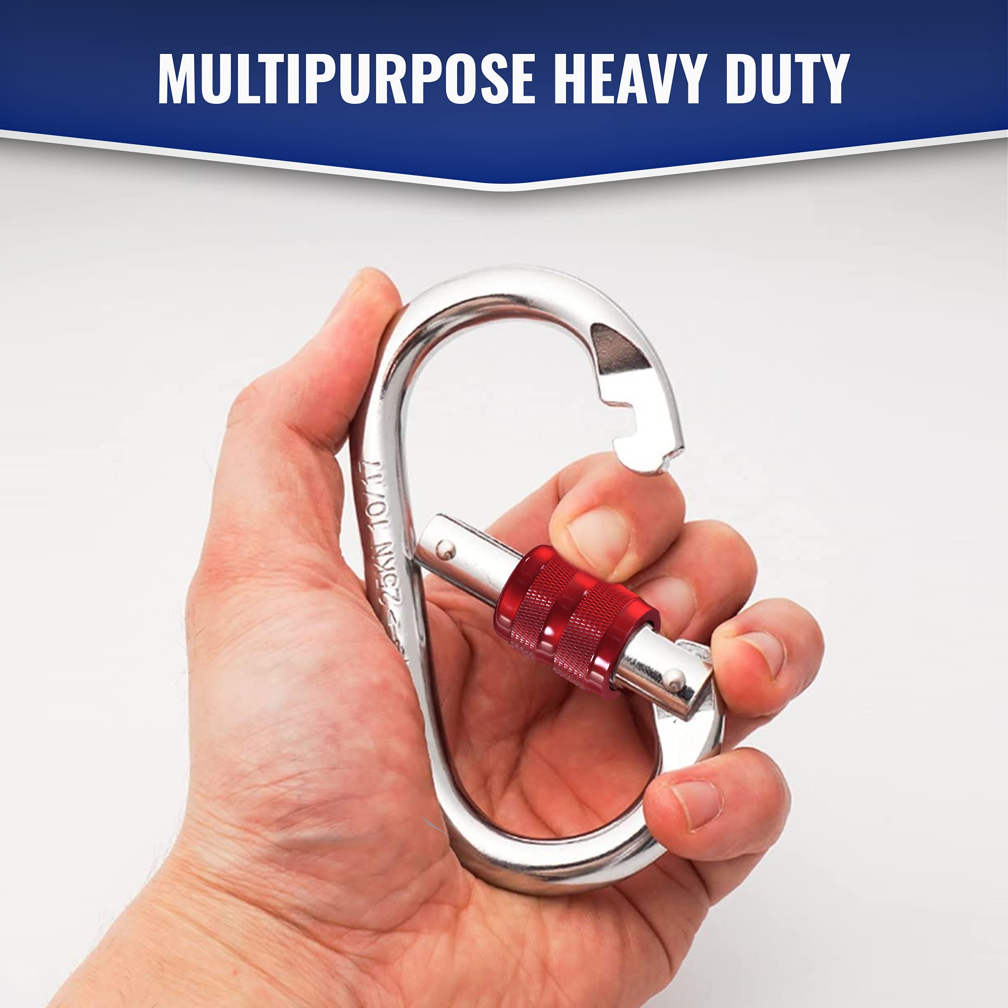 25Kn Climbing Carabiner Clip - Heavy Duty O-Shape Steel Locking Caribeaner - Uiaa / Ce Certified Rock Climbing Gear - Strong Lar