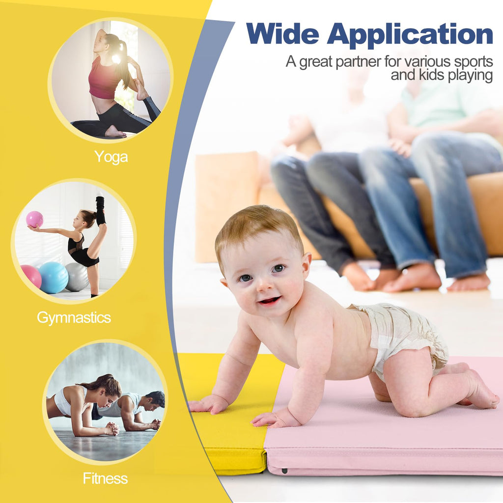 Goplus Folding Gymnastics Mat, Tri-Fold 6X 2X 2? Tumbling Exercise Gym Mat With Pu Leather Cover, Hook & Loop Fastener & Carryin
