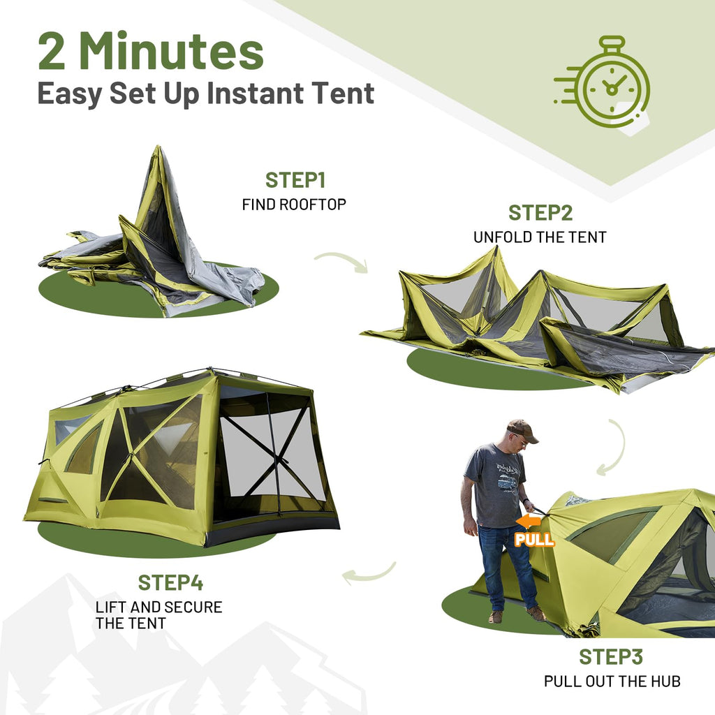 Timber Ridge 8 Person Instant Pop Up Cabin Tent, Easy 90 Second Setup, Weather Resistant Camping Family Hub Tent With Rain Fly A
