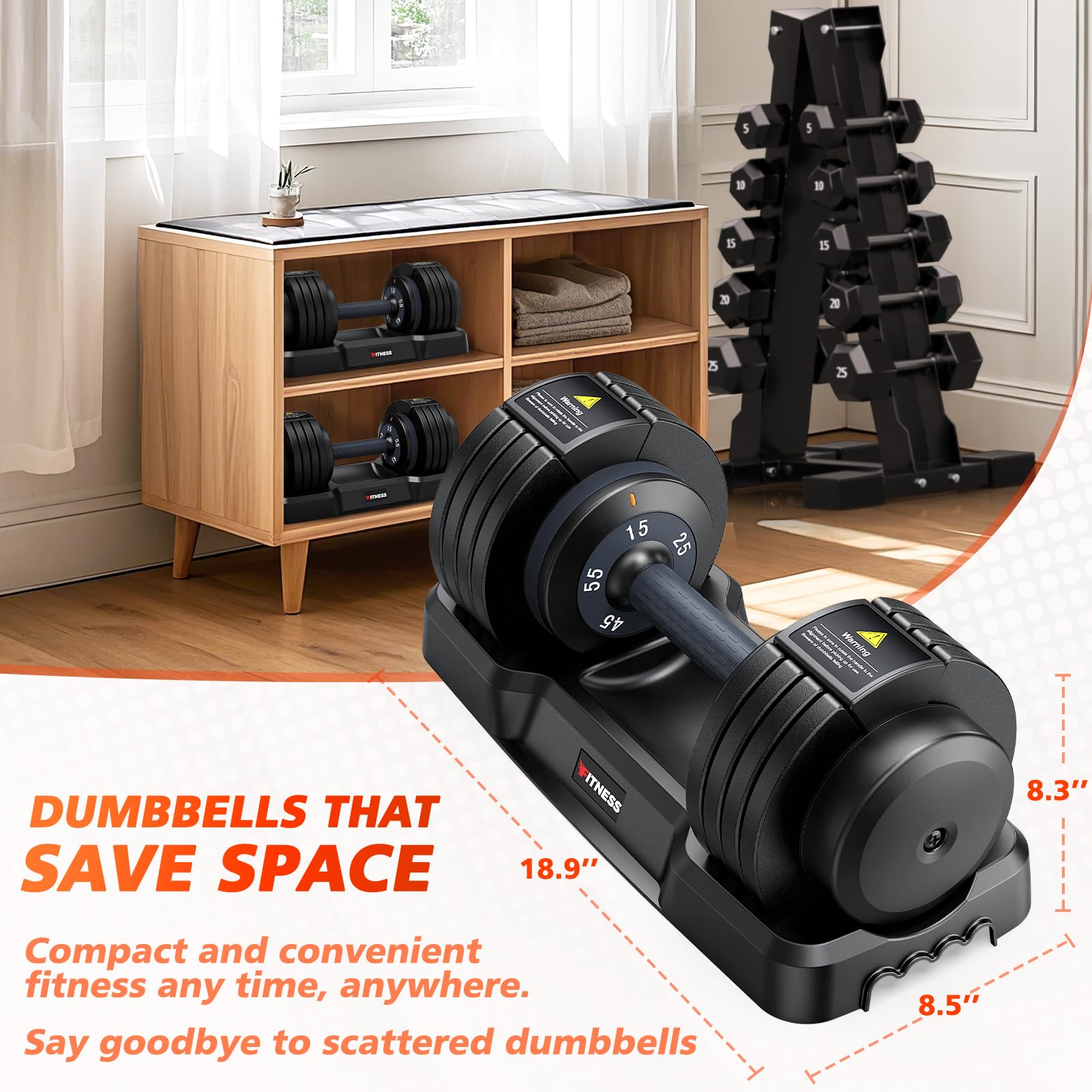 Rendpas Adjustable Dumbbells Set of 2, Select Weight Dumbbell Set, 5 in 1 Free Dumbbell Set with Anti-Slip Texture Handle, Weigh