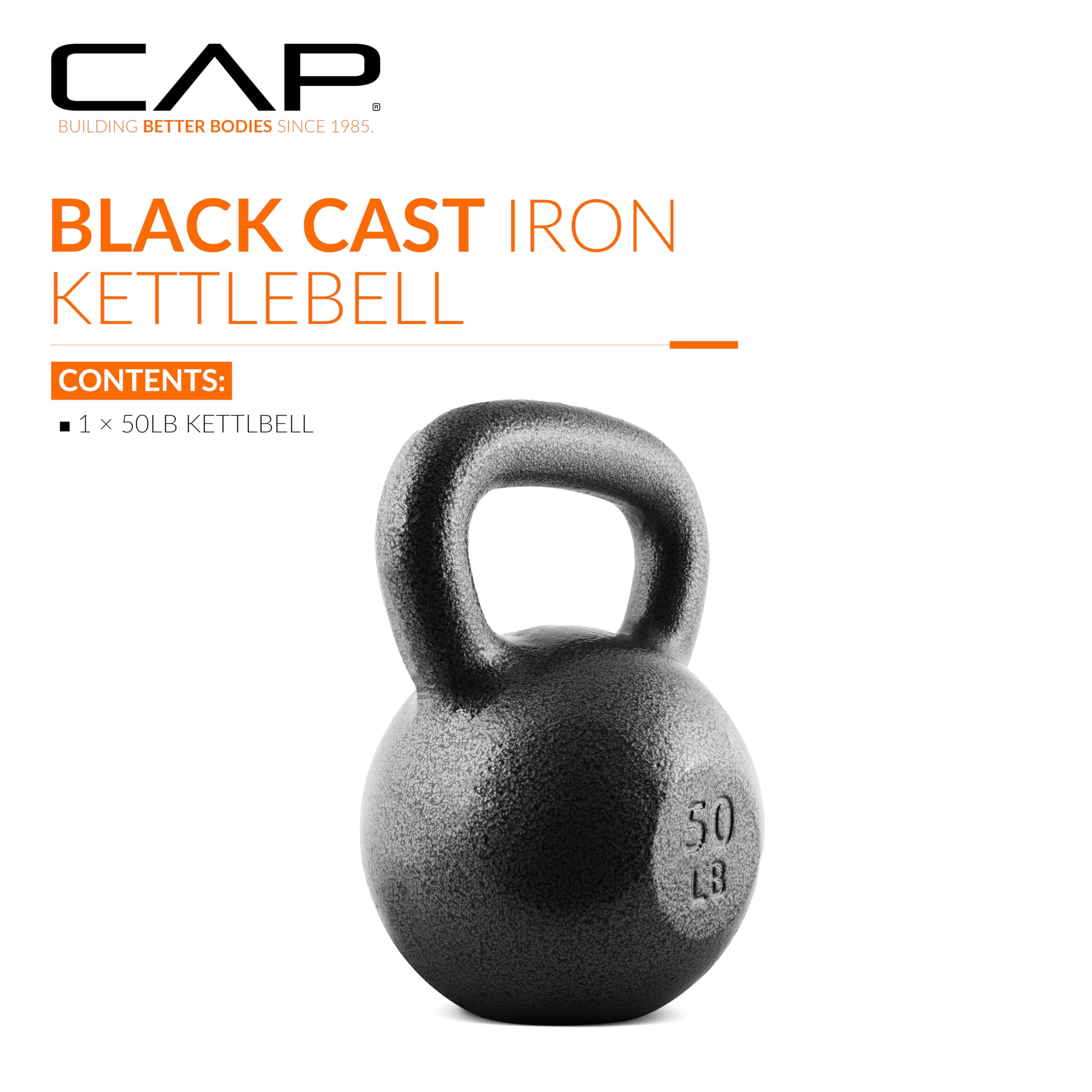Cap Barbell Black Cast Iron Kettlebell | 50 Pounds