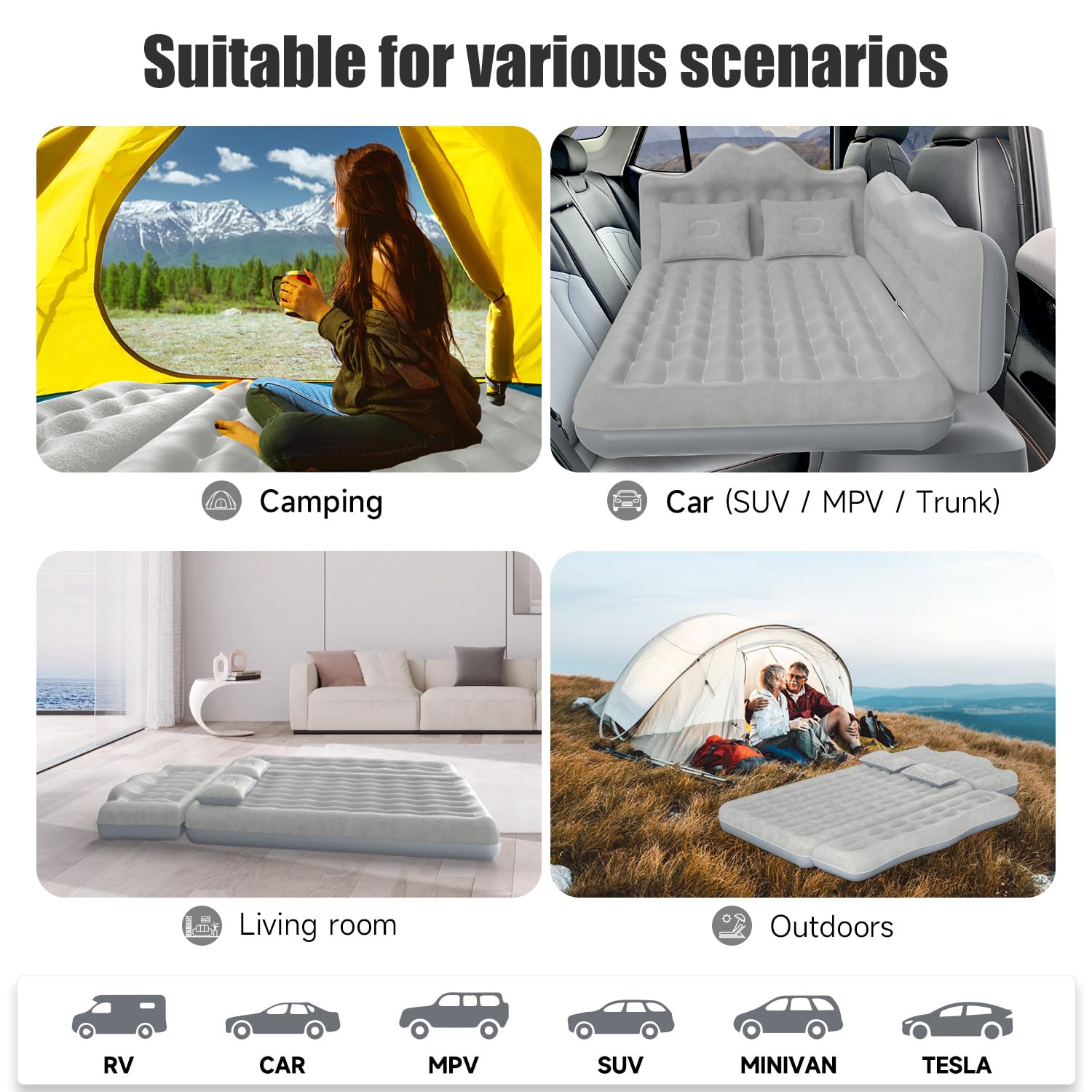 Dikasun Car Air Mattress, Inflatable Suv Truck Air Mattress Back Seat Camping Bed Thickened Car Sleeping Pad For Travel, Car Bed