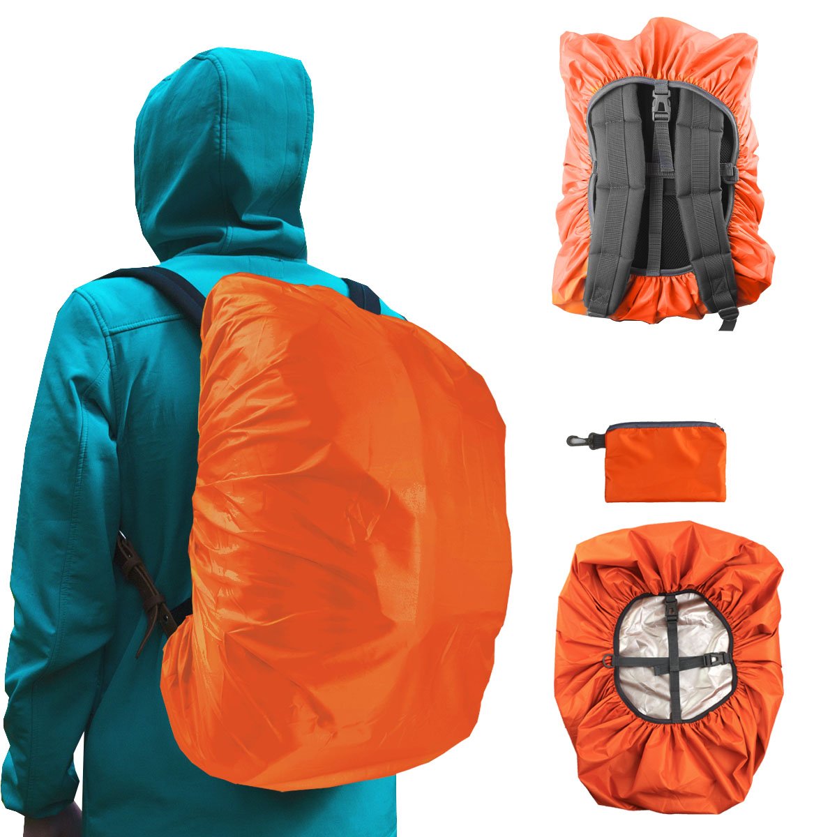 Frelaxy Waterproof Backpack Rain Cover, Upgraded Triple Waterproofing, Antislip Cross Buckle Strap (Orange, M (For 25L-35L Backp