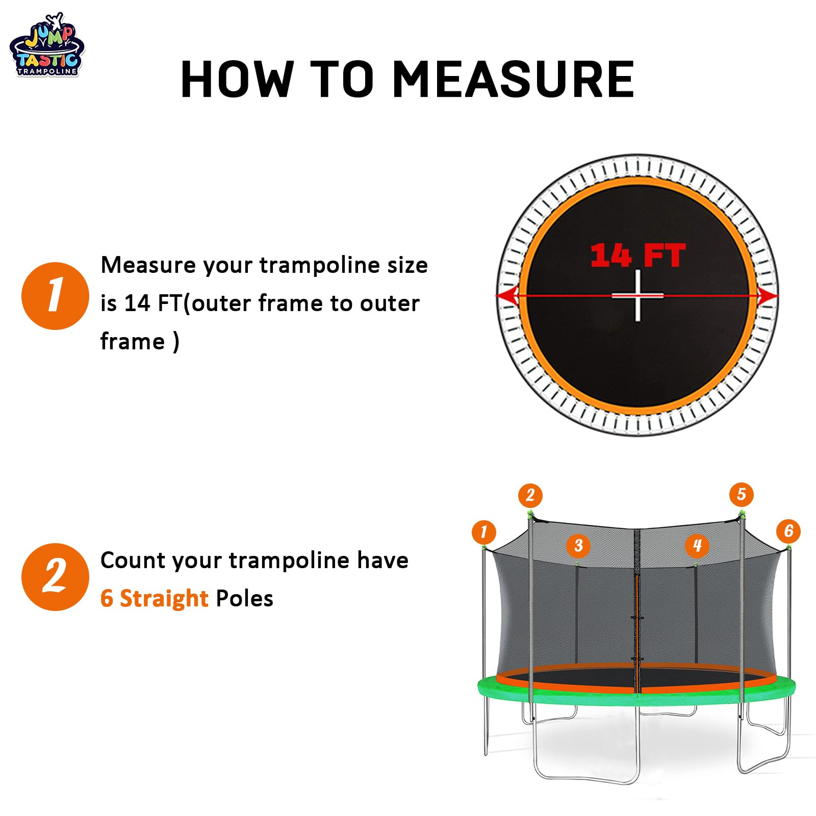 14Ft Trampoline Net Replacement With 6 Enclosure Pole Caps, Trampoline Replacement Enclosure Net Round Safty Uv-Resistant Weathe