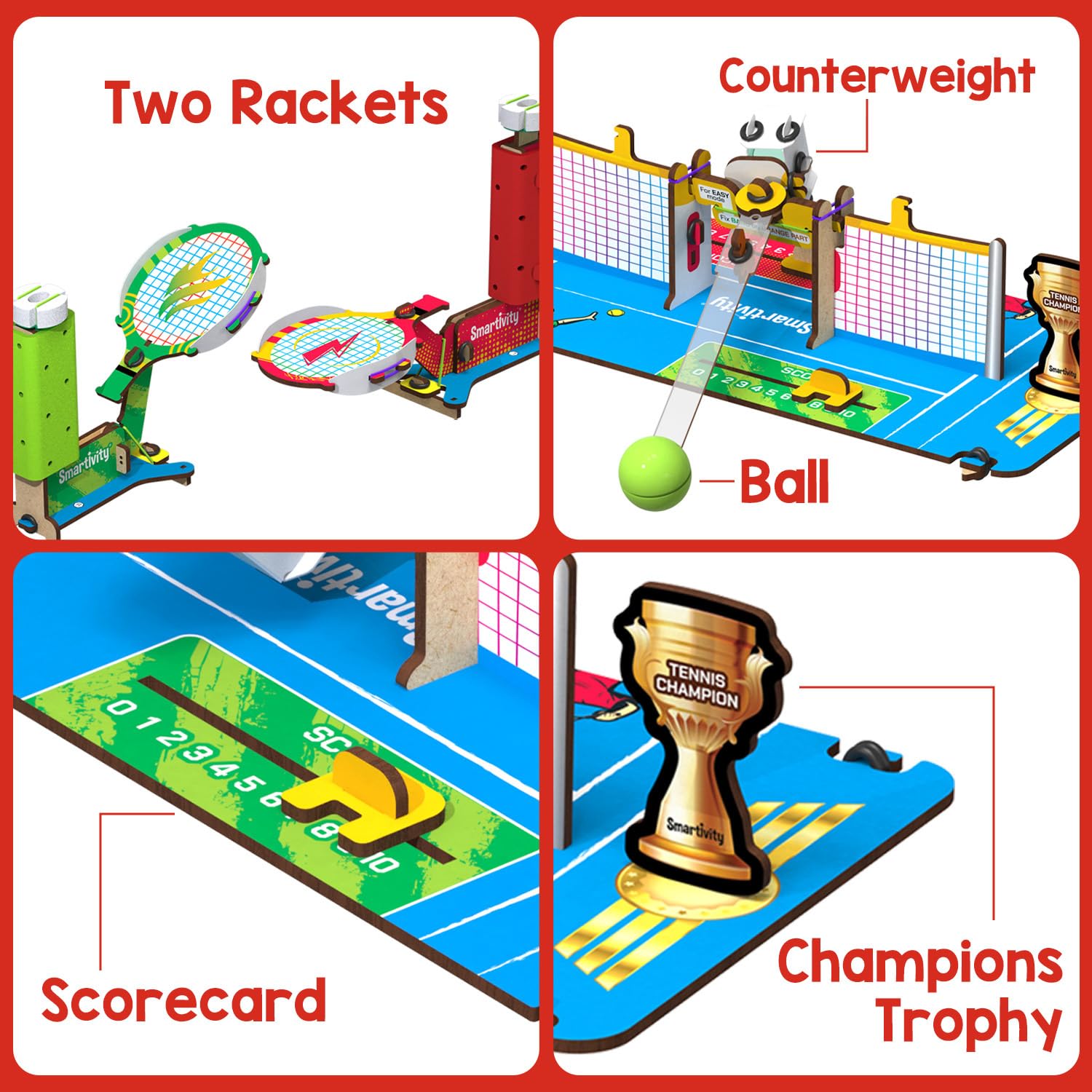 Smartivity Tabletop Tennis - Pickleball Game Kit For Kids 6 To 12, 2-Player Stem Toy With Mechanical Rackets & Scoreboard, Birth