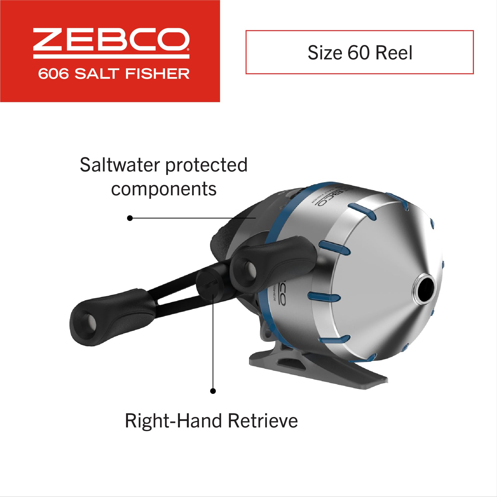 Zebco 606 Salt Fisher Spincast Reel and Fishing Rod Combo, 7-Foot 2-Piece Telescopic Rod, Med-Heavy Power, Mod-Fast Action, Size