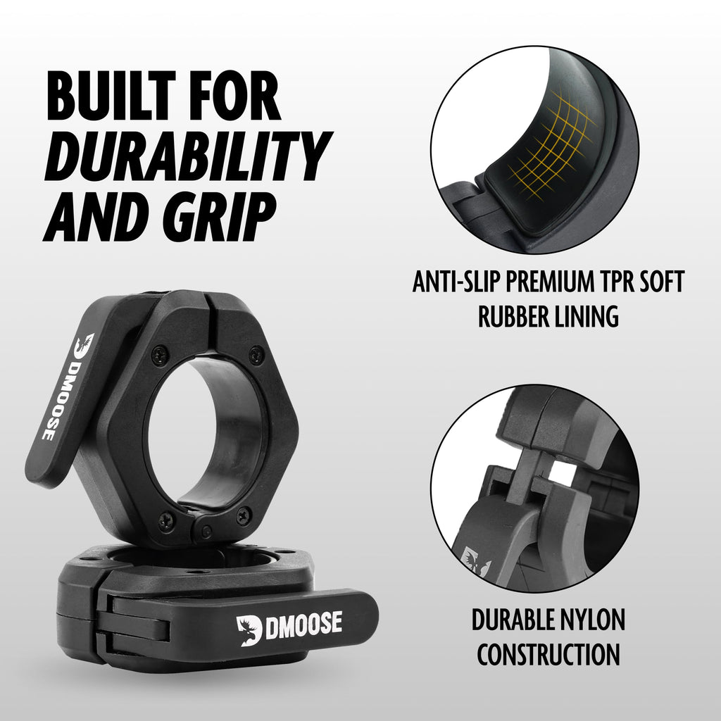 Dmoose Barbell Clips (Pair) - Quick Release Olympic Barbell Clamps With Anti Slip Tpr Grip, 2'' Barbell Collars For Secure Weigh