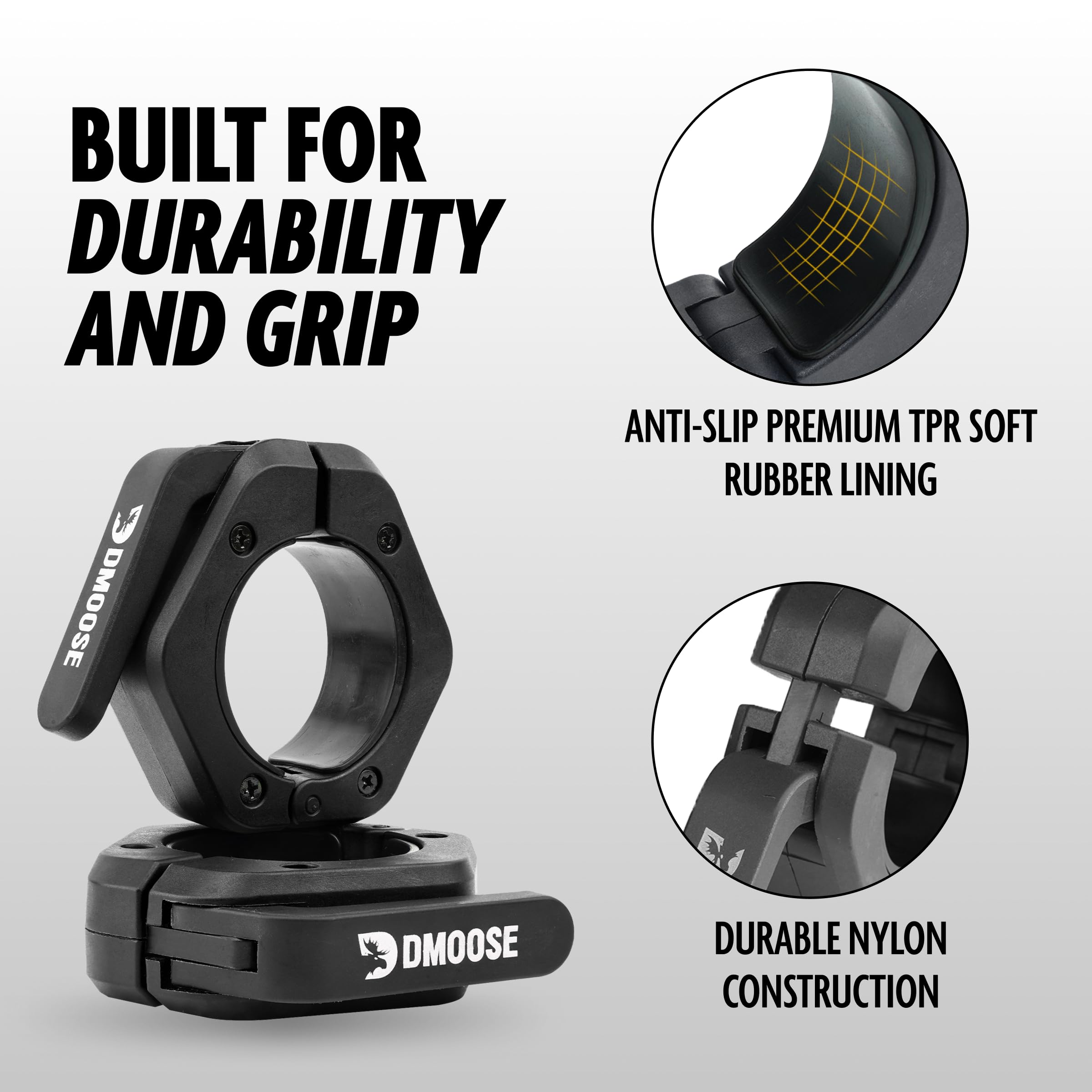 Dmoose Barbell Clips (Pair) - Quick Release Olympic Barbell Clamps With Anti Slip Tpr Grip, 2'' Barbell Collars For Secure Weigh