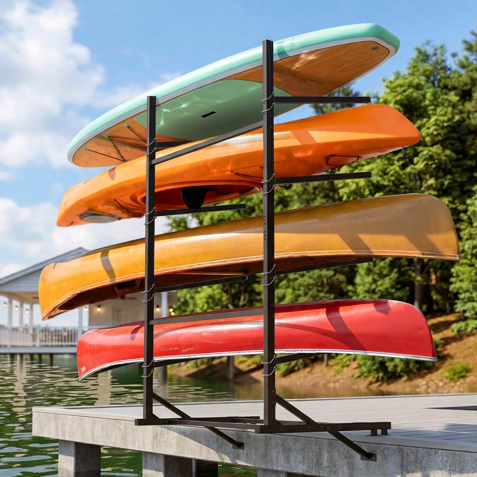 LILYPELLE Dock Mount Kayak Storage Rack, 4-Tier Heavy Duty Kayak Rack 400lbs Capacity, Kayak Holder for Dock, Outdoor Storage, A
