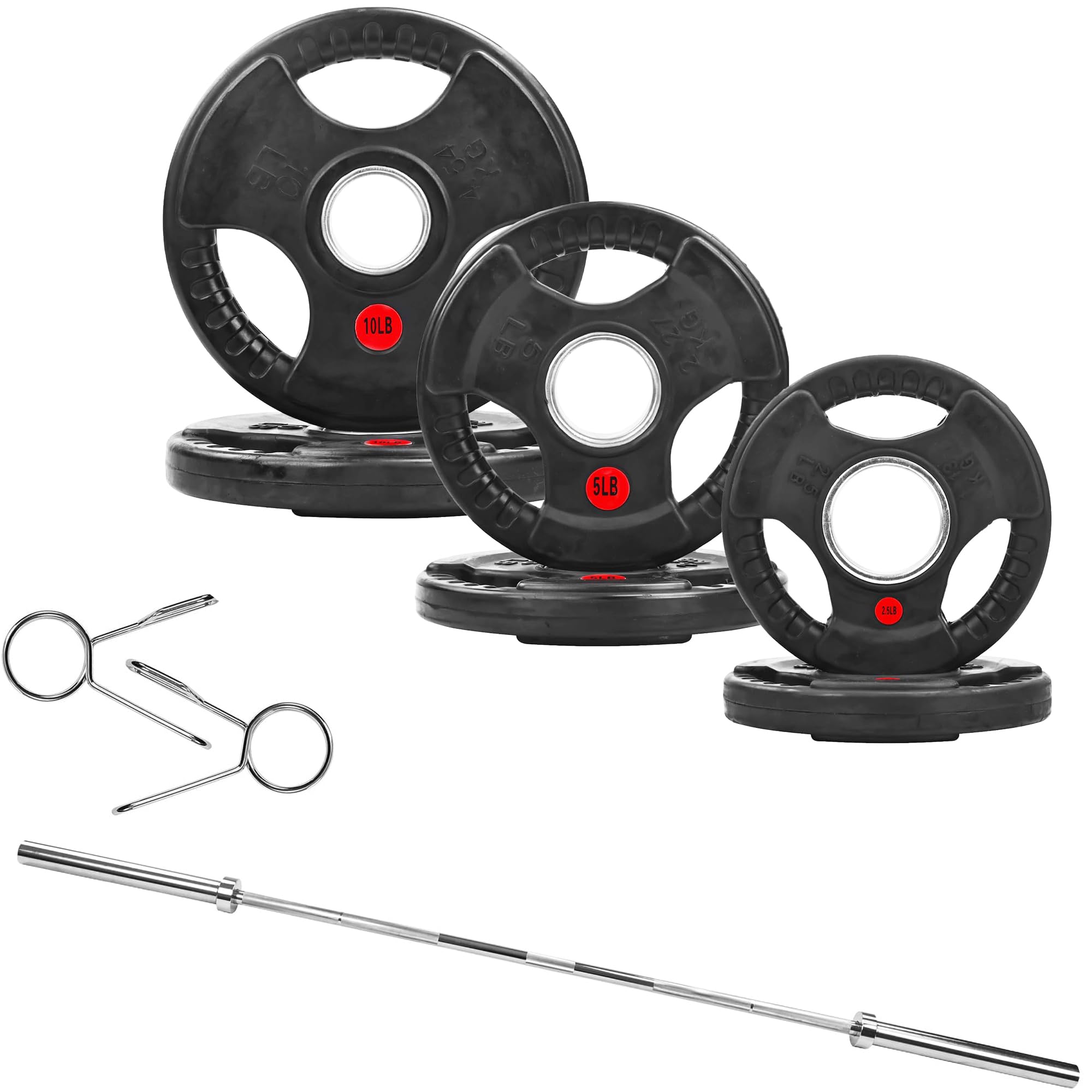 Fitvids 2 Inch Olympic Barbell Weight Plates and Bar Set, 5 FT Barbell Bar and 35 LB(2.5-10 LB) Barbell Weight Set for Home Gym 