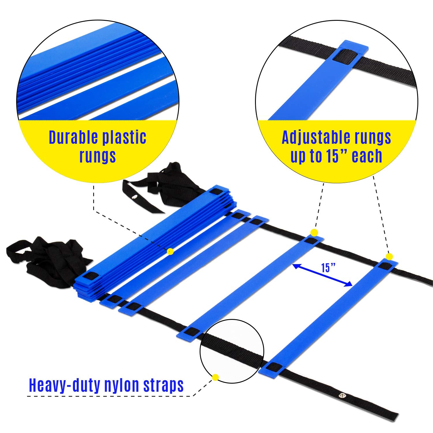 Yes4All Speed Agility Ladder Training Equipment With Carry Bag - 12 Rungs Blue