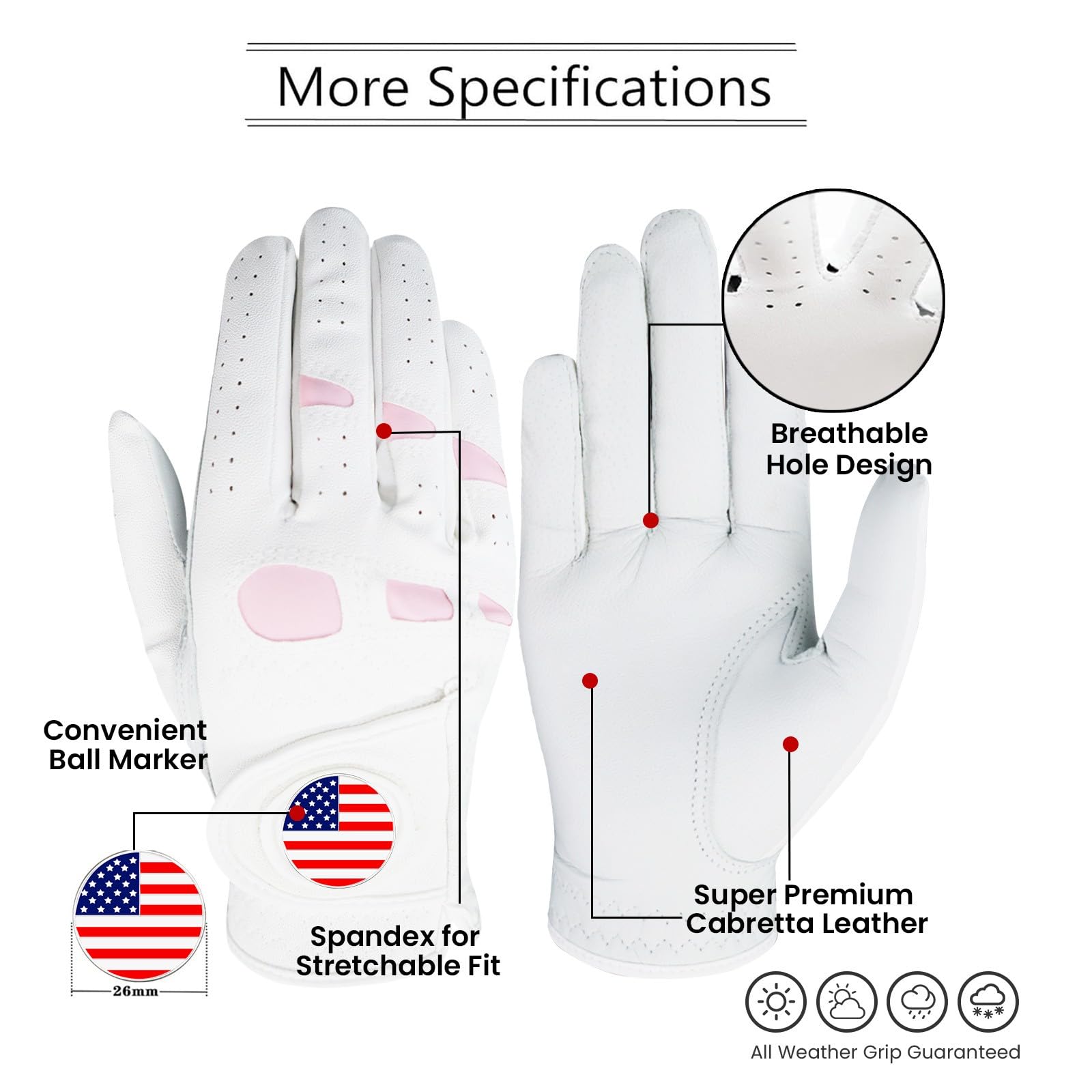 Amy Sport Golf Gloves Women Left Hand With Ball Marker Usa Flag Leather 2 Pack For Right Handed Golfer All Weather Grip Soft Com