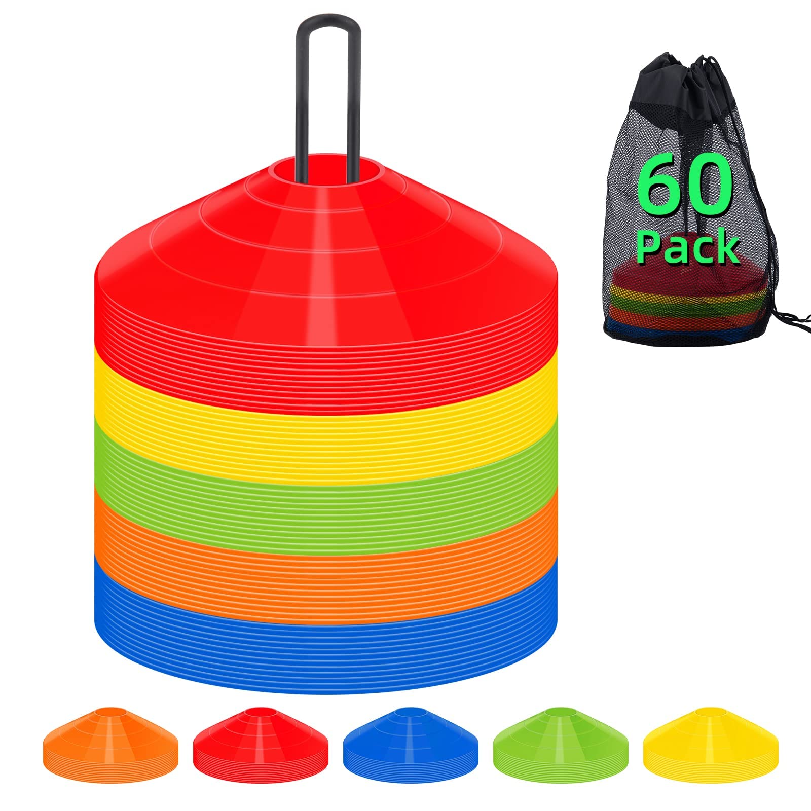 60 Pack,Agility Soccer Cones With Carry Bag And Holder For Training,Sports Cones , Disc Sports Cones,Football Cones For Drills K