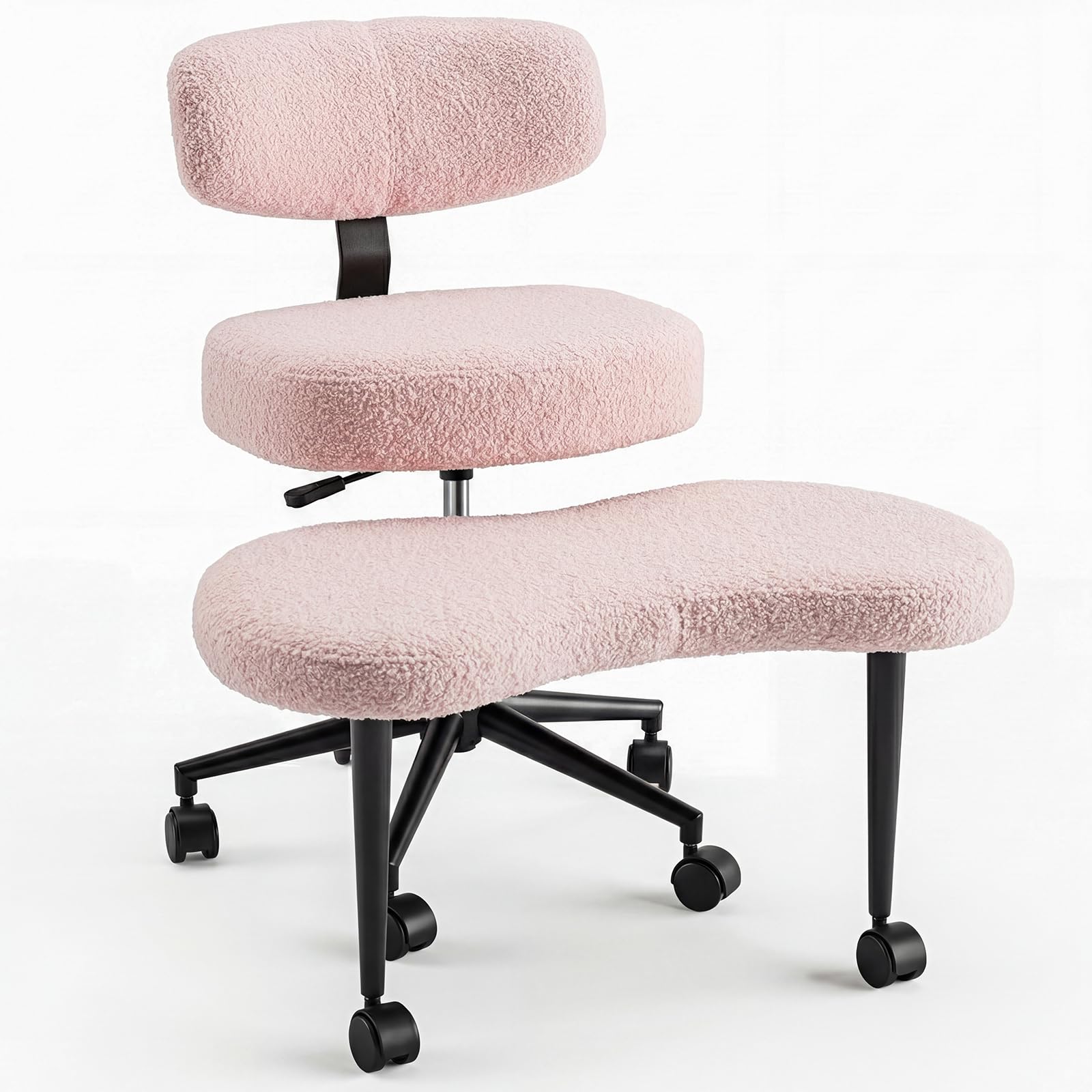HAPPYMONT Ergonomic Cross Legged Office Chair with Adjustable Backrest and Seat, 360 Swivel Meditation Teddy Fabric Yoga Stool D