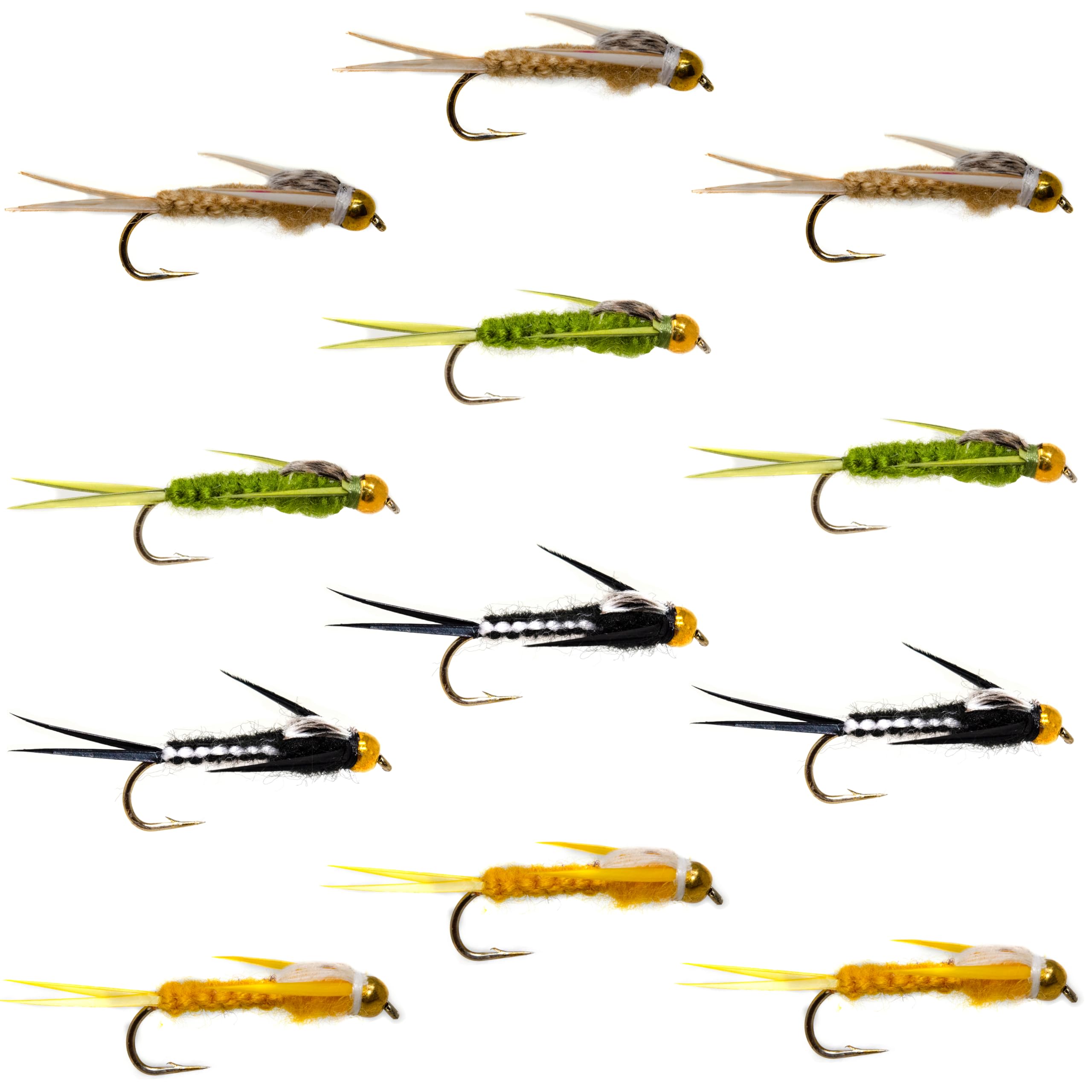 12 Beadhead Woven Stonefly Nymph Flies Lure Assotment For Trout/Pahfish/Bass Fly Fishing Flies