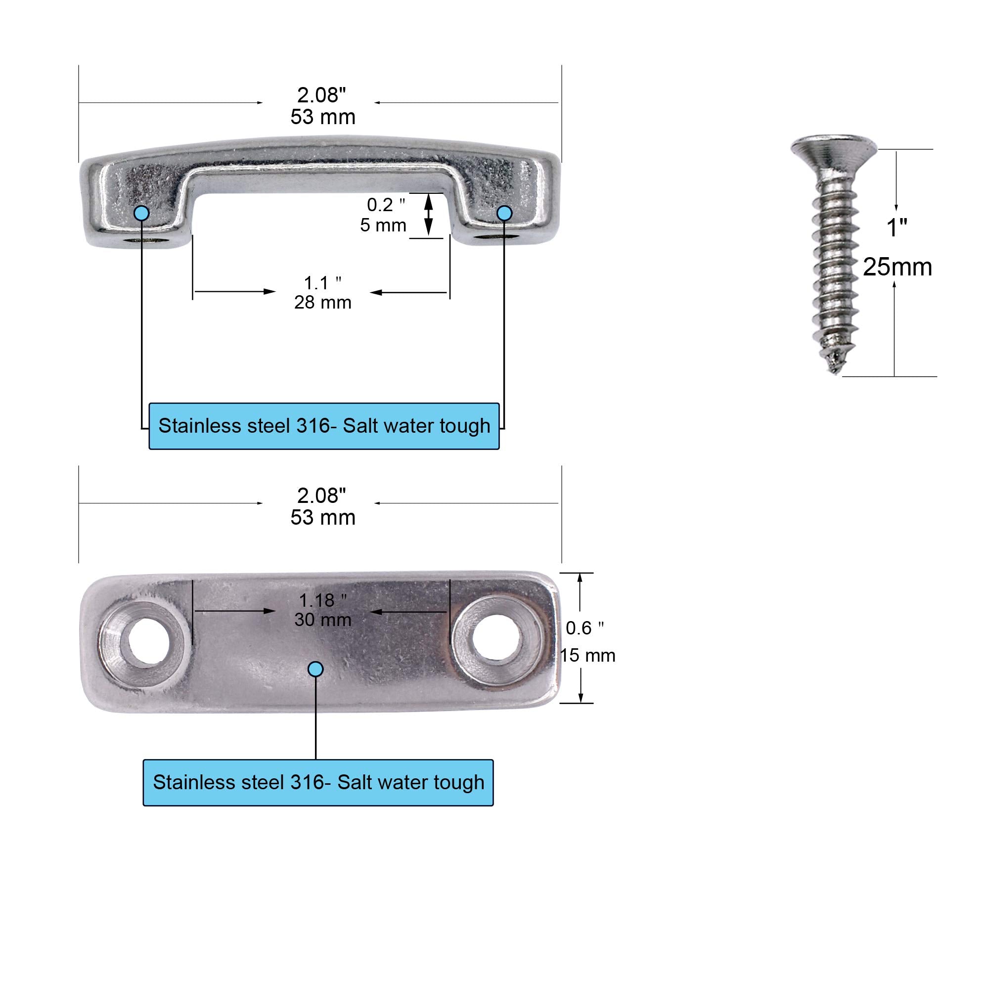Yyst 25Mm (One Inch) Ss 316 Bimini Top Strap Pad Eye Footman'S Loop Ss 316 Heavy Duty For Boat,Kayak Tie Downs,Etc -Hardware Inc
