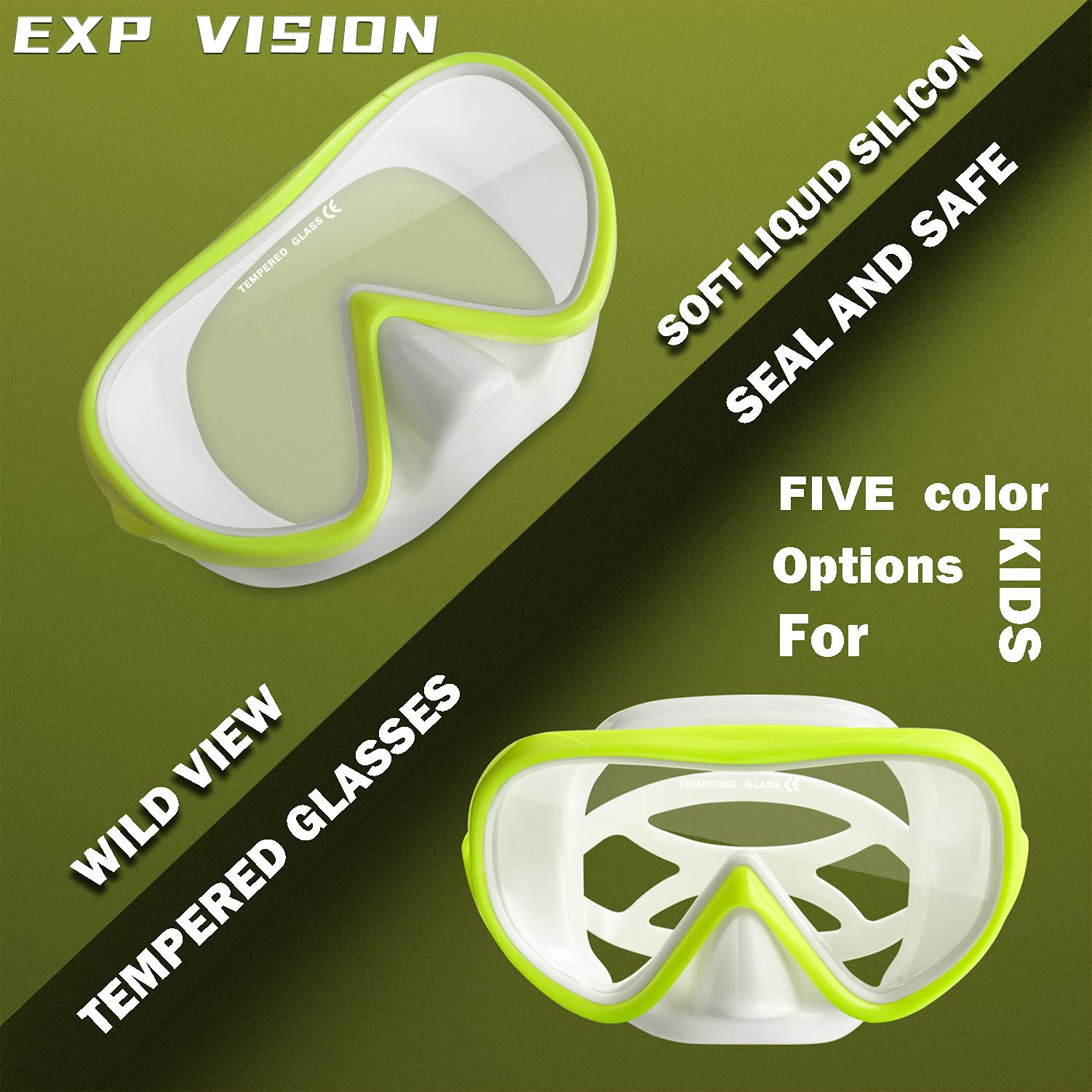 Kids Snorkel Swim Mask, Child Diving Mask Anti-Fog Swim Goggles With Nose Cover For Snorkeling Diving Swimming (Yellow)