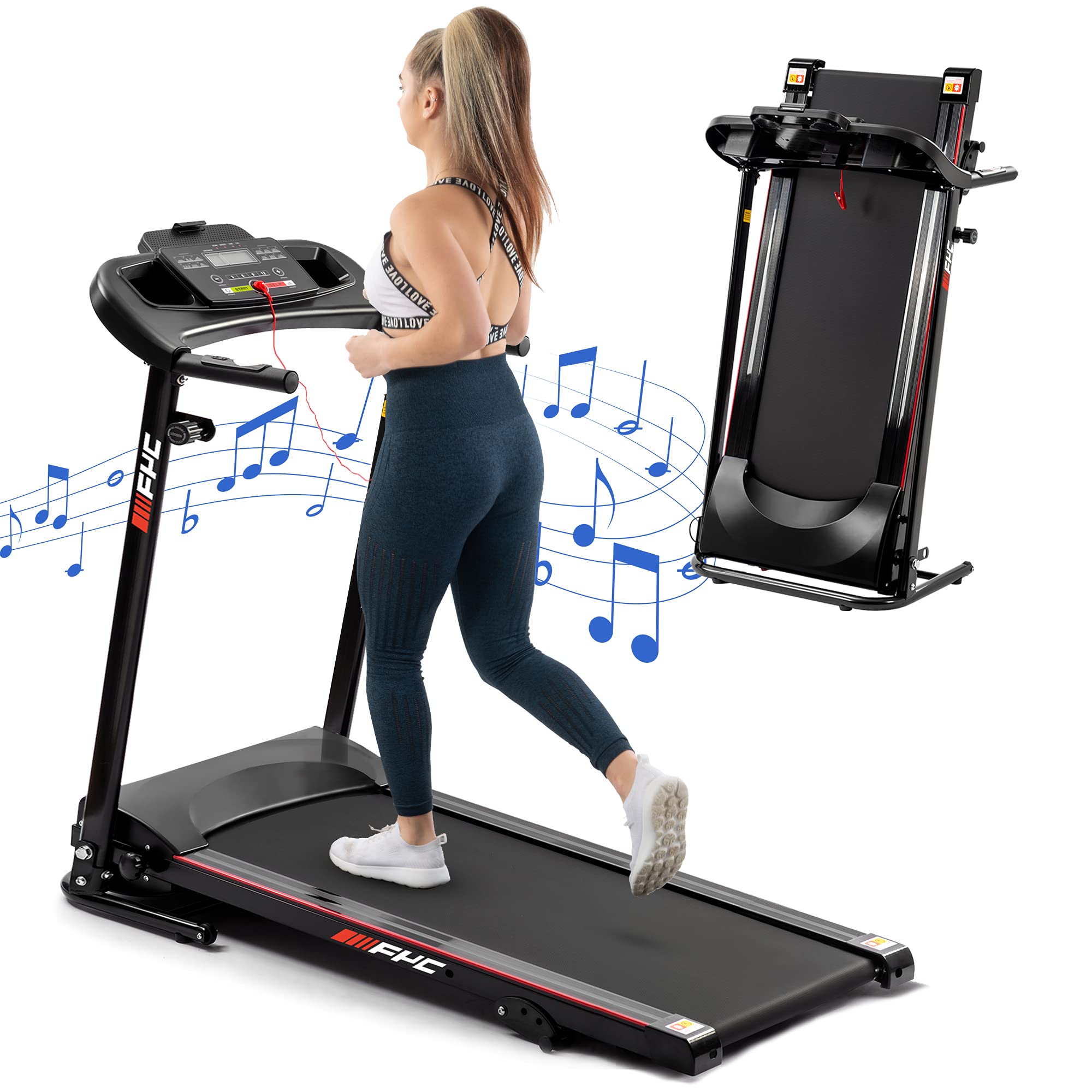 FYC Folding Treadmills for Home with Bluetooth and Incline, 2.5HP Portable Running Machine Electric Compact Treadmills Foldable 