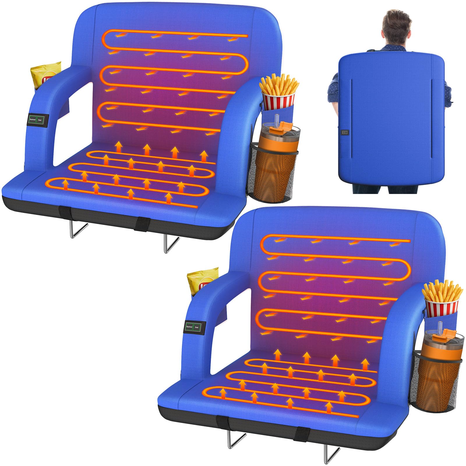 HOPERAN 25 2pcs Dual-Sided Heated Stadium Seats for Bleachers with Back Support, 3 Levels Heating Stadium Seating for Bleachers 