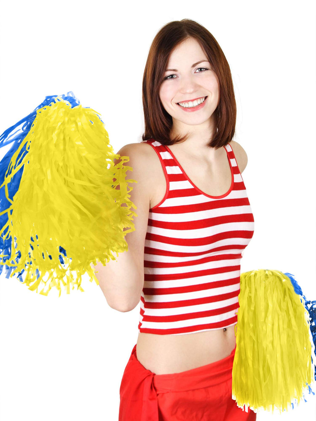 Pangda 12 Pack Cheerleading Pom Poms Sports Dance Cheer Plastic Pom Pom For Sports Team Spirit Cheering (Blue And Yellow)