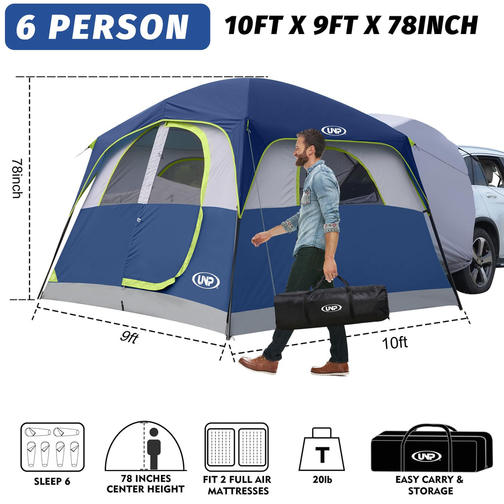Unp Suv Tent For Camping, 6-Person Car Camping Tents, Suv Tailgate Tent For Outdoor, Easy Set Up With Rainfly 10'X9'X78In(H) (Da