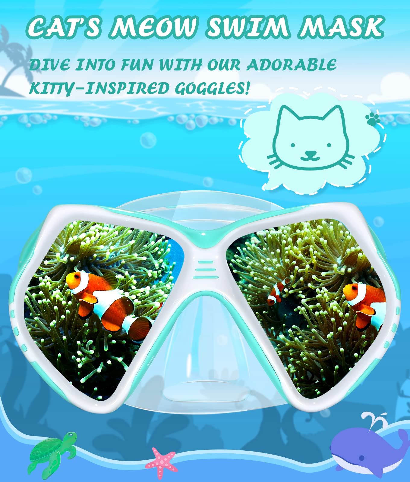 Seago Kids Swim Goggles With Nose Cover Snorkel Mask Scuba Diving Swim Mask Anti-Fog Tempered Glass, Panoramic Clear View Silico