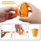 Litoexpe 2 Pack Silicone Collapsible Travel Cup Portable Folding Camping Cup Sets With Lids, Pink & Orange