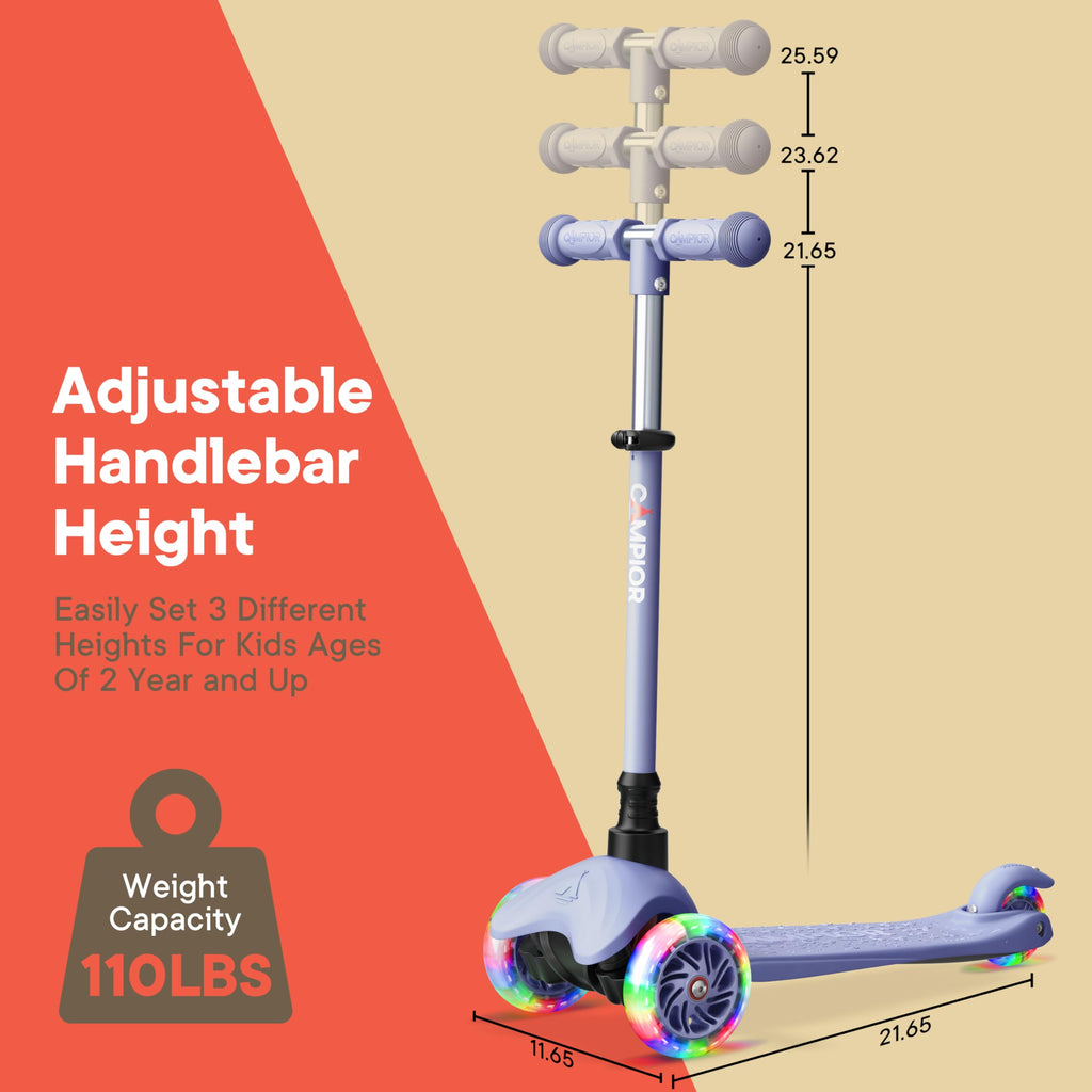 Gray Mini 3 Wheel Scooter for Kids - Lean-to-Steer Kick Scooter with LED Light-Up Wheels, Adjustable Handlebar, Wide Anti-Slip D