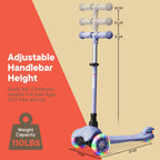 Gray Mini 3 Wheel Scooter for Kids - Lean-to-Steer Kick Scooter with LED Light-Up Wheels, Adjustable Handlebar, Wide Anti-Slip D