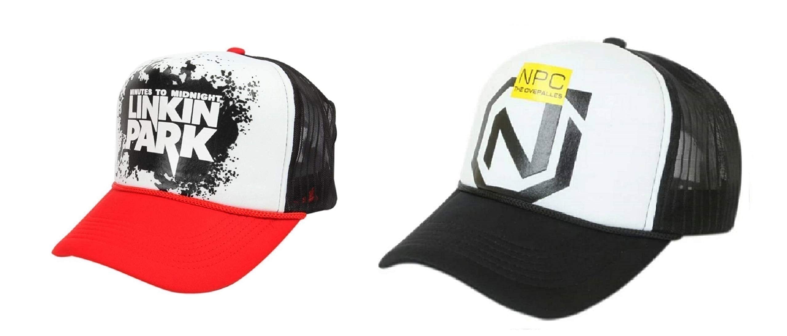 Michelangelo White Npc Logo Half Mesh Cap And Red Linkin Park Mesh Cap Combo For Boys/Girls (Pack Of 2)