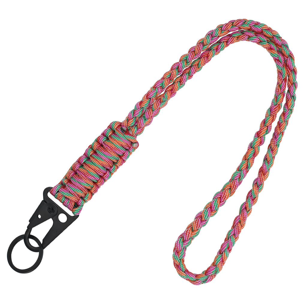 Laredtree Heavy Duty Paracord Lanyard Keychain, Paracord Necklace Cell Phone Keychain Whistles Wrist Braided Strap (Rainbow)