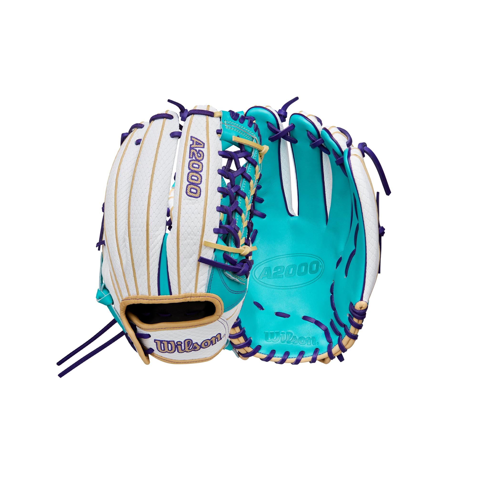 Wilson Winter 2025 A2000 T125SS 12.5 Outfield Fastpitch Softball Glove - Right Hand Throw, White/Teal/Blonde