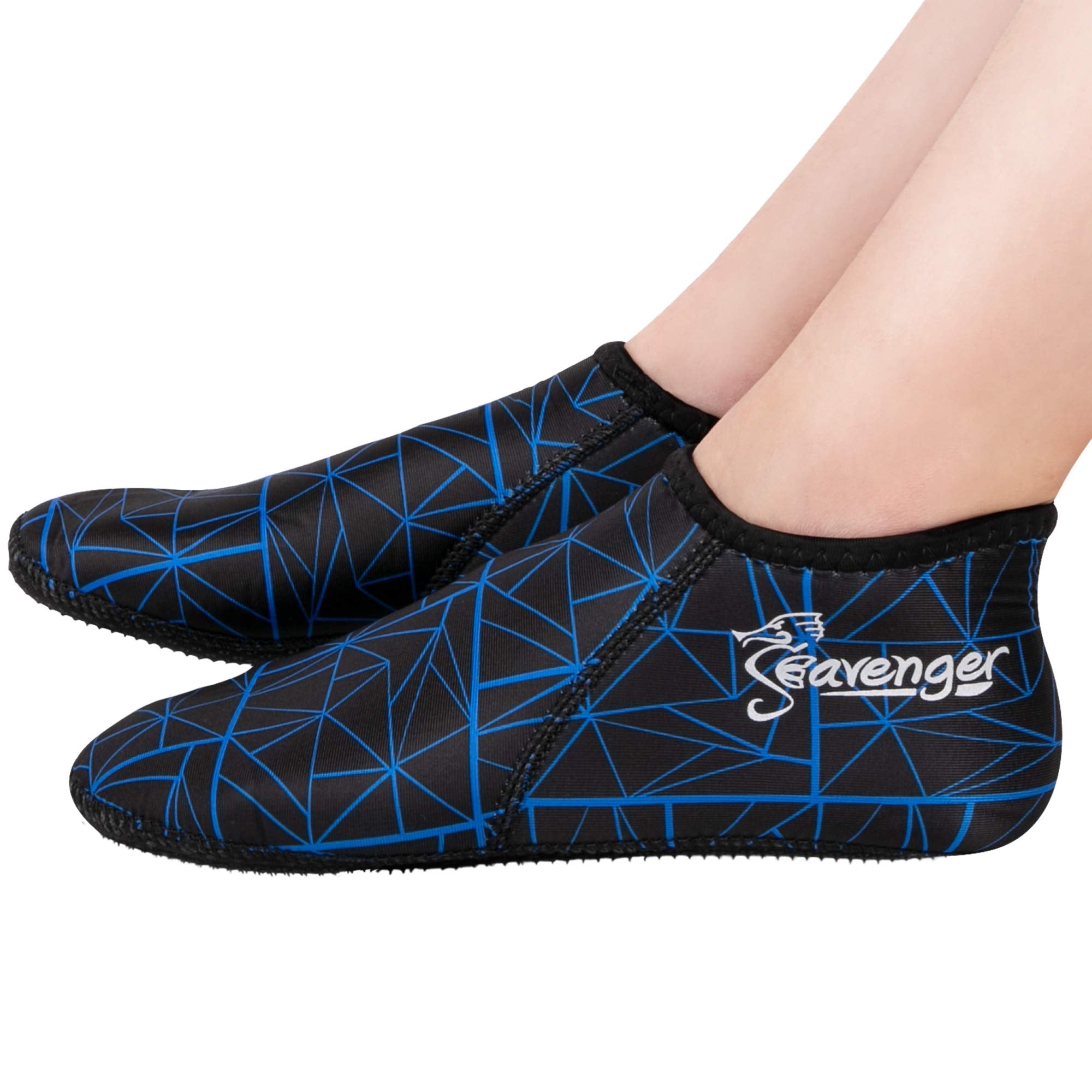 Seavenger Zephyr 3mm Neoprene Socks  Wetsuit Booties for Scuba Diving, Snorkeling, Swimming (Geometric Blue, Medium)