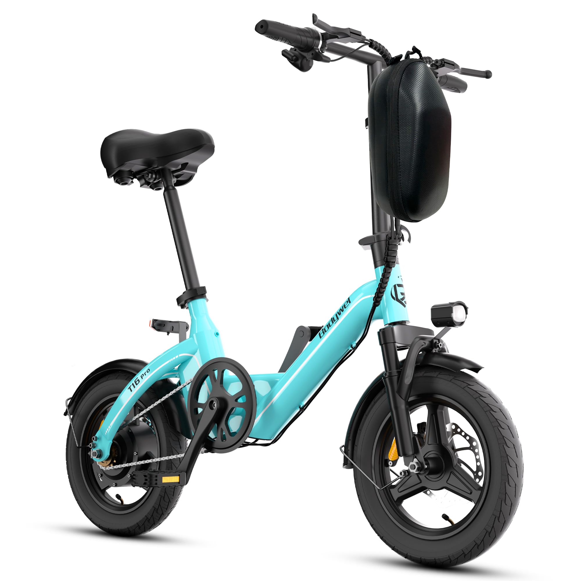 Bodywel Electric Bike for Adults, 400W Motor 20MPH & 30Miles Long Range, 14    Mini E-Bike for Commuting & Teens (Black-with Bag