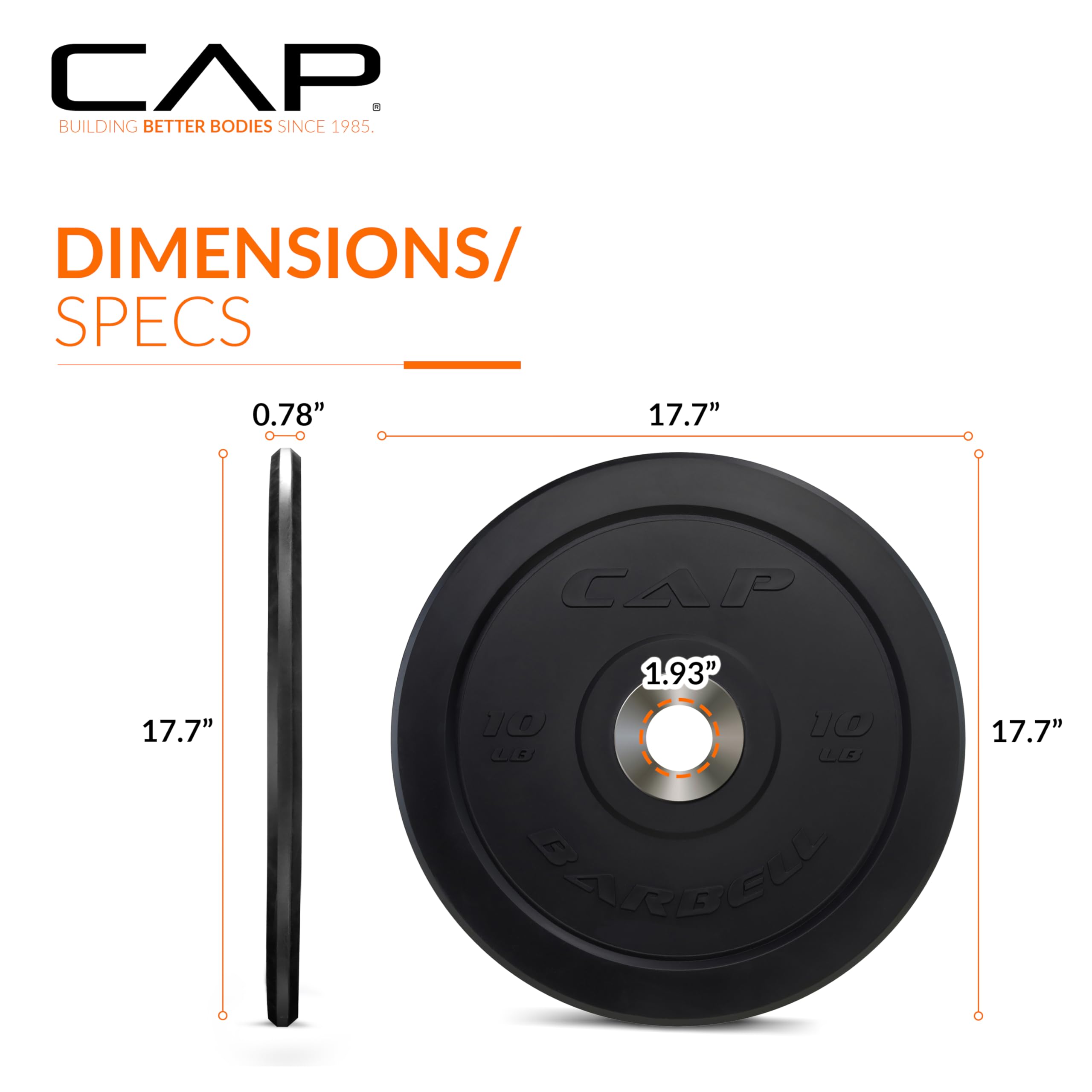 Cap Barbell Best Olympic Bumper Plate Set, Black, 10 Lb Pair