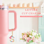 Letter Charm Accessories for Stanley Cup 1 PCS Cute Initial Keychain Handle Charm for Stanley Tumbler for Women Pink Letter S