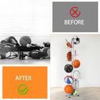 Garage Ball Storage Sports Equipment Organizer 7 Tier Basketball Rack Display Stand With Baskets And Hooks Freestanding Indoor &