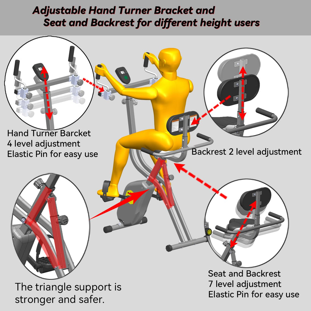 Folding Exercise Bike Arms And Feet Trainer Equipment For Home Workout Stationary Magnetic Foldable Upright Indoor Cycling Bicyc