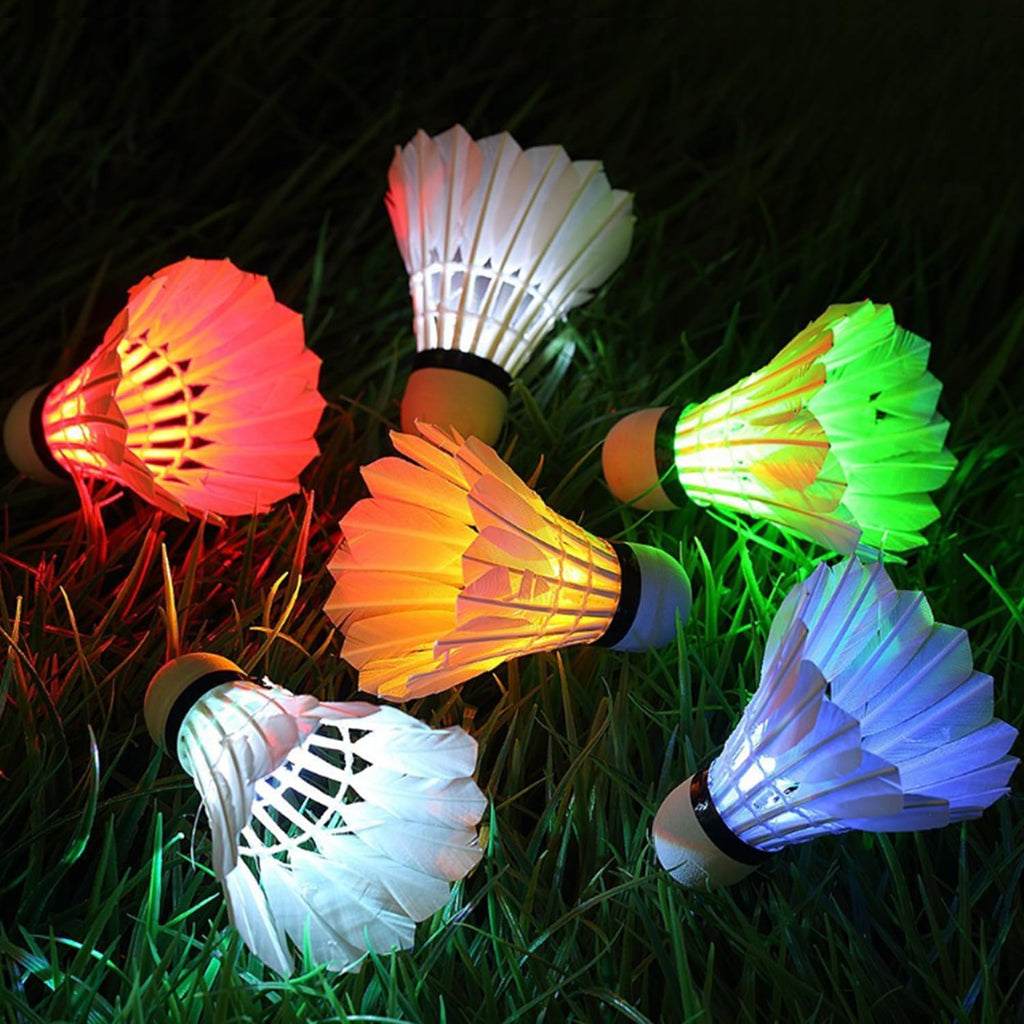 Zhenan Led Badminton Shuttlecocks Dark Night Glow Birdies Lighting For Outdoor & Indoor Sports Activities (Feather_6Pcs)