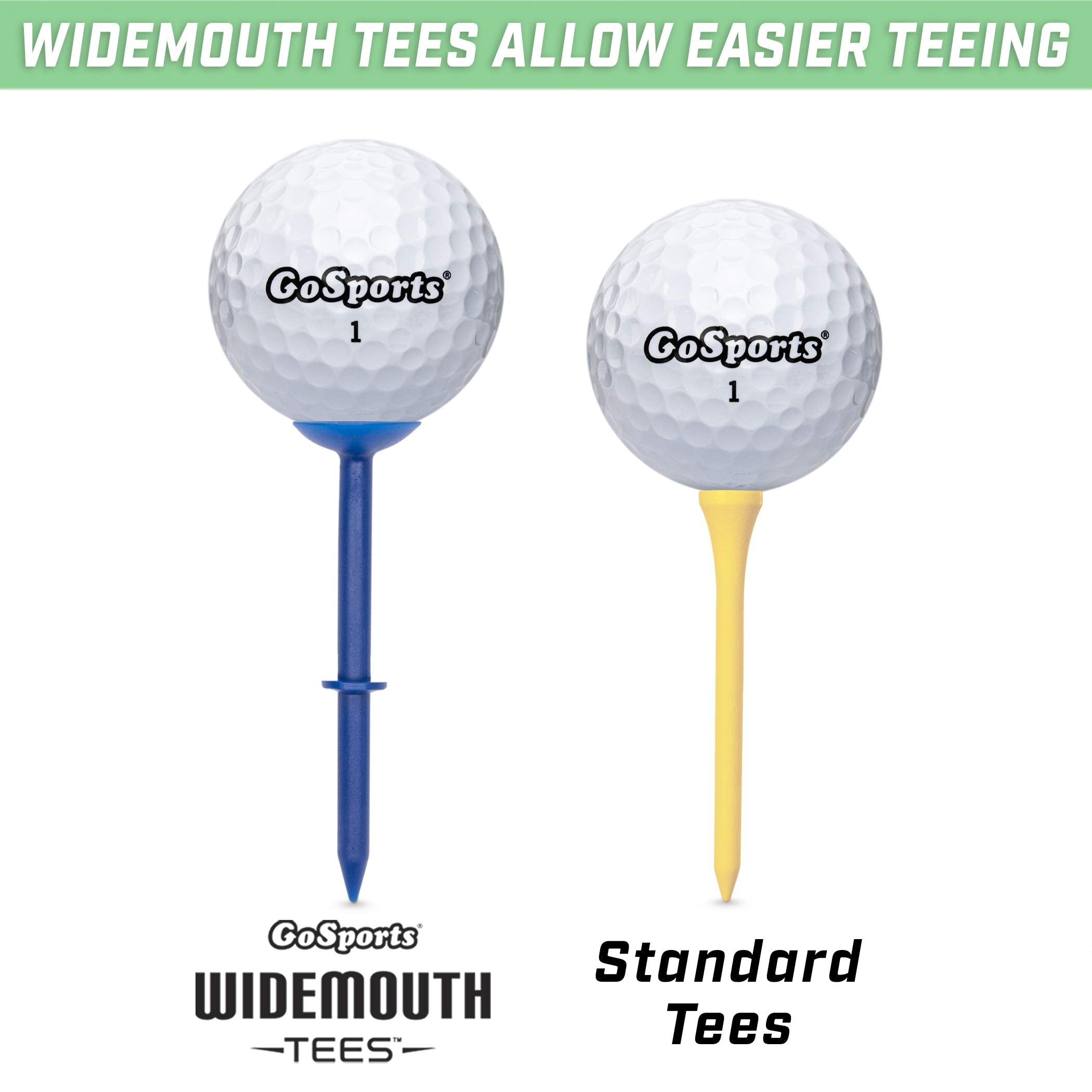 Gosports 3.25 Widemouth Tees Plastic Golf Tees, 60 Tee Players Pack - Max Distance And Easier Teeing